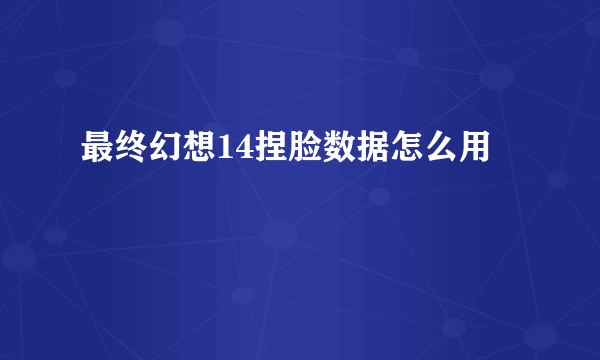 最终幻想14捏脸数据怎么用