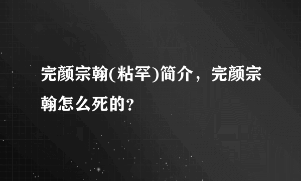 完颜宗翰(粘罕)简介，完颜宗翰怎么死的？