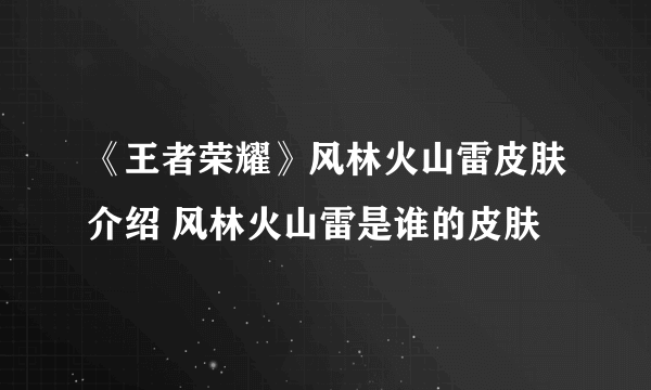 《王者荣耀》风林火山雷皮肤介绍 风林火山雷是谁的皮肤