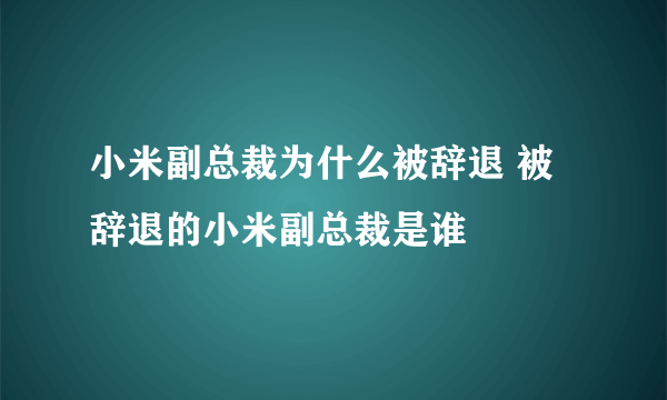 小米副总裁为什么被辞退 被辞退的小米副总裁是谁