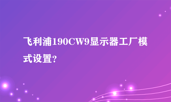 飞利浦190CW9显示器工厂模式设置？