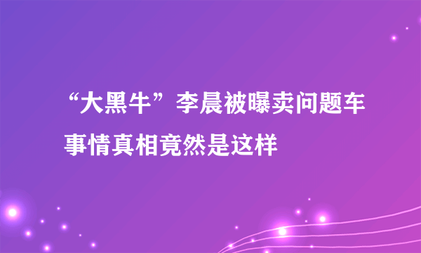 “大黑牛”李晨被曝卖问题车 事情真相竟然是这样