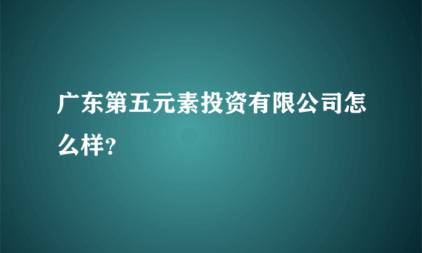 广东第五元素投资有限公司怎么样？