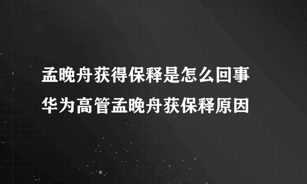 孟晚舟获得保释是怎么回事 华为高管孟晚舟获保释原因