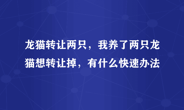 龙猫转让两只，我养了两只龙猫想转让掉，有什么快速办法