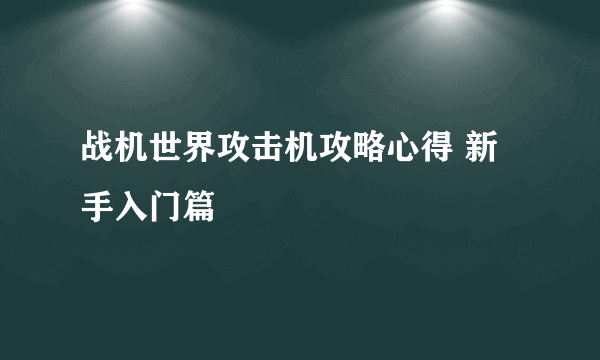 战机世界攻击机攻略心得 新手入门篇