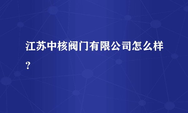 江苏中核阀门有限公司怎么样？