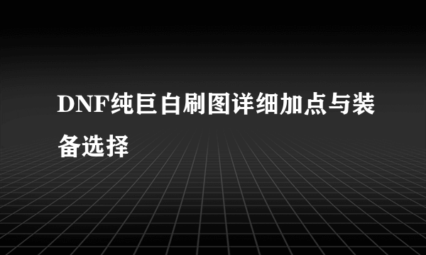 DNF纯巨白刷图详细加点与装备选择