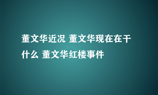 董文华近况 董文华现在在干什么 董文华红楼事件