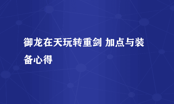 御龙在天玩转重剑 加点与装备心得