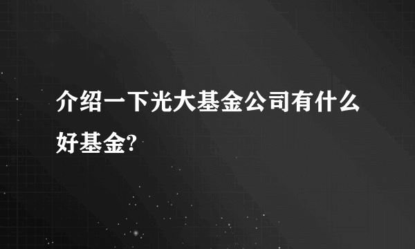 介绍一下光大基金公司有什么好基金?