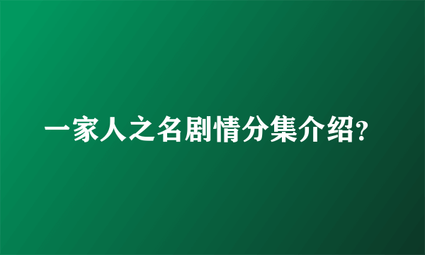 一家人之名剧情分集介绍？