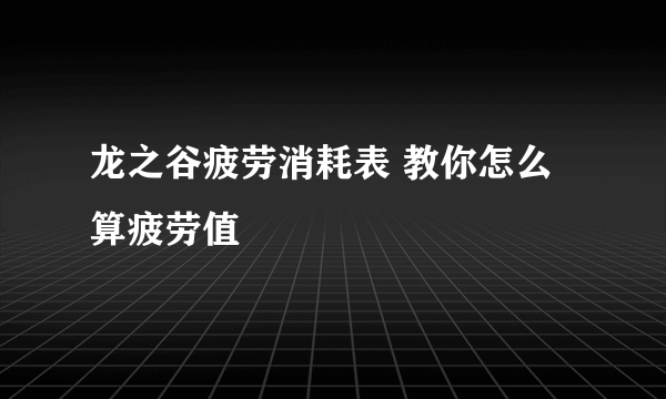 龙之谷疲劳消耗表 教你怎么算疲劳值