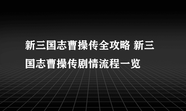 新三国志曹操传全攻略 新三国志曹操传剧情流程一览