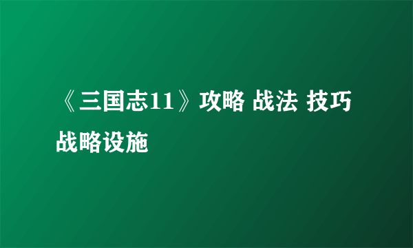 《三国志11》攻略 战法 技巧 战略设施