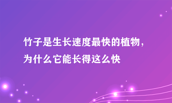 竹子是生长速度最快的植物，为什么它能长得这么快