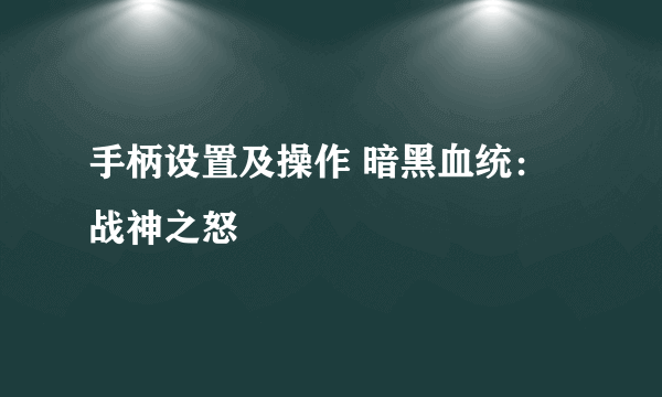 手柄设置及操作 暗黑血统：战神之怒