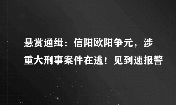 悬赏通缉：信阳欧阳争元，涉重大刑事案件在逃！见到速报警