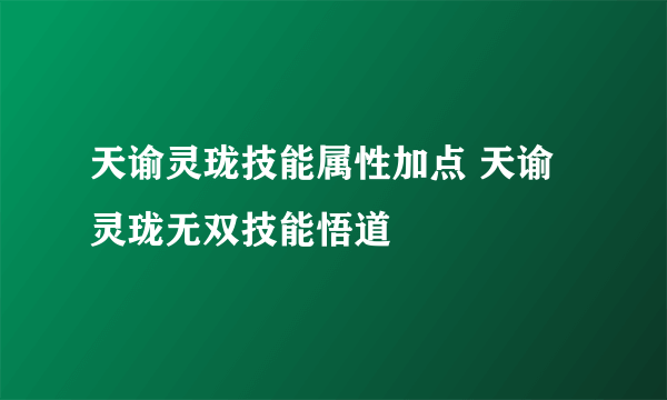 天谕灵珑技能属性加点 天谕灵珑无双技能悟道