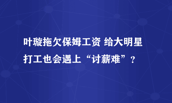 叶璇拖欠保姆工资 给大明星打工也会遇上“讨薪难”？