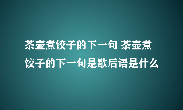 茶壶煮饺子的下一句 茶壶煮饺子的下一句是歇后语是什么