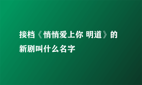 接档《悄悄爱上你 明道》的新剧叫什么名字