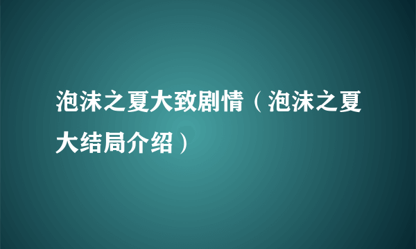 泡沫之夏大致剧情（泡沫之夏大结局介绍）