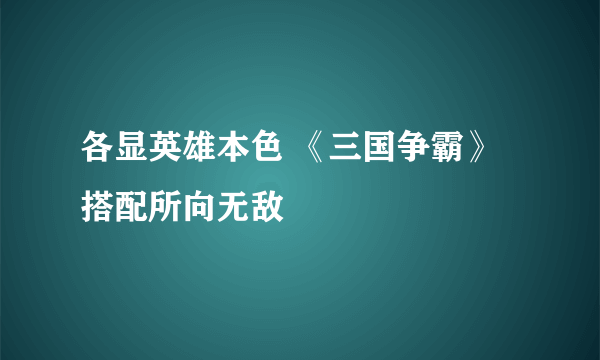 各显英雄本色 《三国争霸》搭配所向无敌